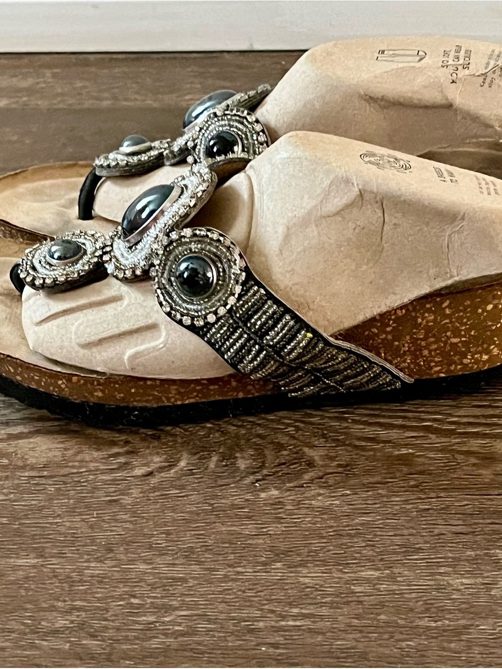 Embellished Black Bead Thong Sandals - Women - Picture 3 of 13
